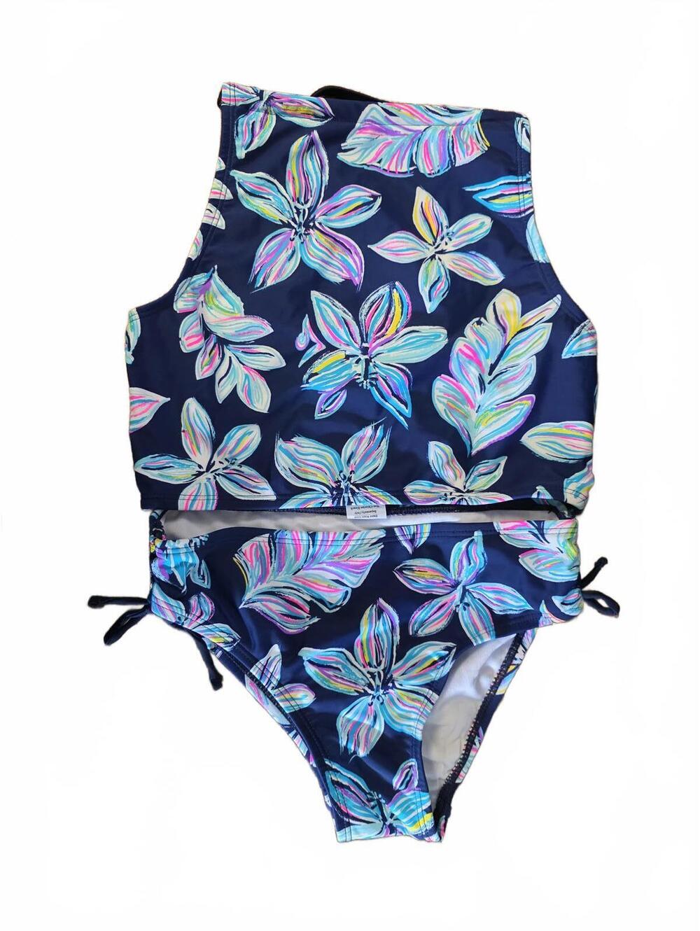 KANU SURF GIRLS BEACH SPORT HALTER DAISY BLUE SWIM TOP LITTLE KID SIZE 12